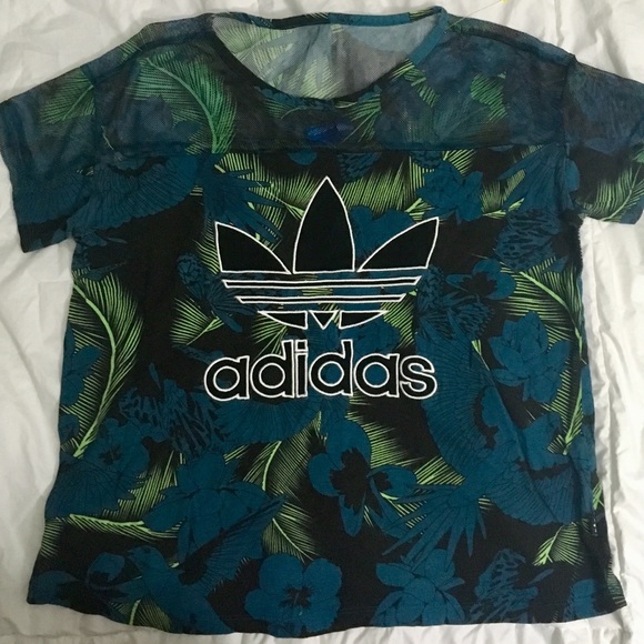 adidas Tops - Adidas Black/Green Short Sleeve Print Tee w/Mesh S
